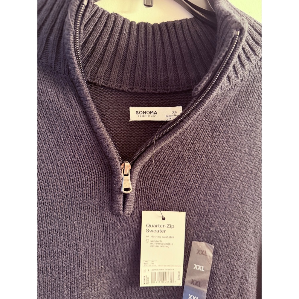 Sonoma Goods For Life Mens XXL Navy Blue Quarter Zip Knit Sweater Pullover NWT - Picture 2 of 4